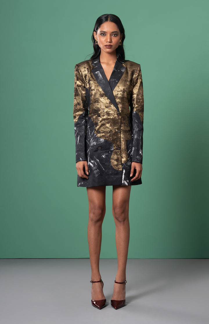 Onyx Patchwork Blazer Dress: SAMPLE SALE