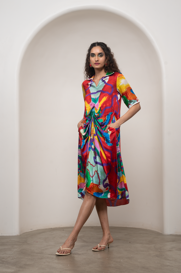 Alya Draped Shirt Dress