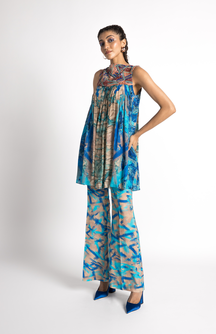 Turquoise Embroidered Tunic Set – Advait India