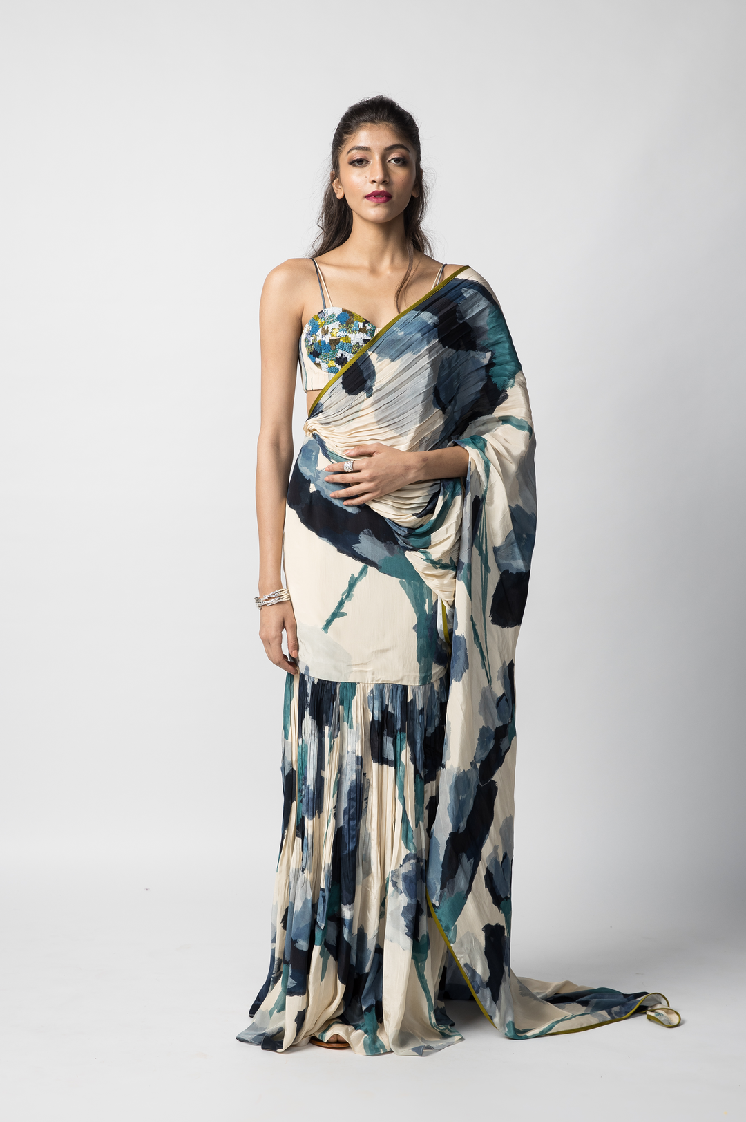 Marble Draped Saree With Blouse