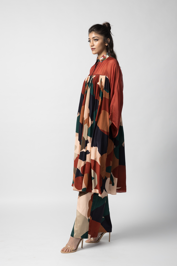 Ruby Paneled Shirt Dress With Trousers